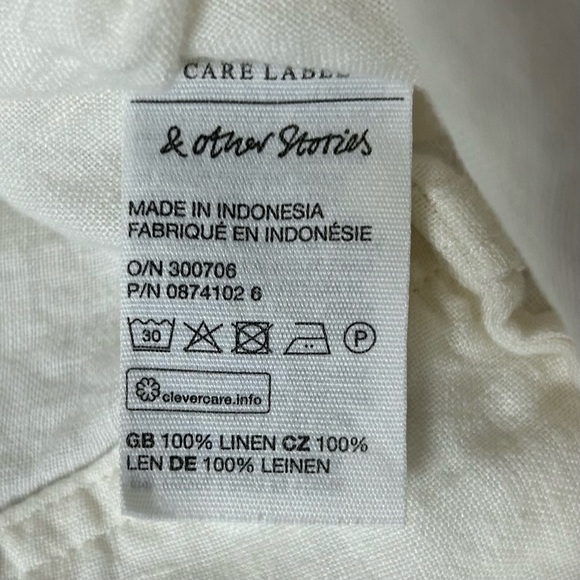 & Other Stories Top Women 4 White Linen Button-Up Tie Front Blouse Coastal Beach - Picture 8 of 11